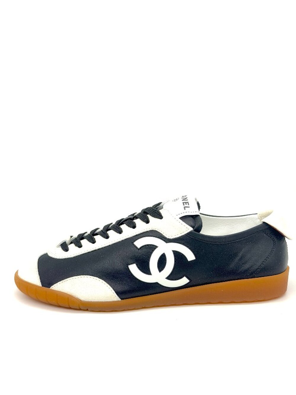 CHANEL REV Leather Suede CC Slim Retro Lace Up Sneakers Flats Trainers Shoes